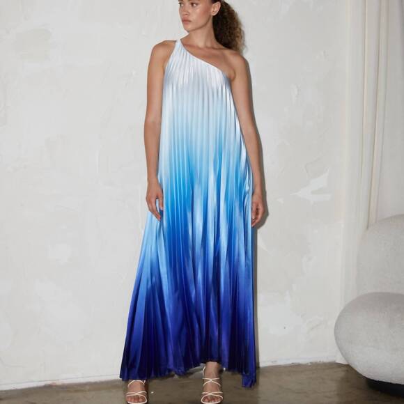 delfi collective one-shoulder pleated ombre dress Delfi Collective Dresses | New Delfi Collective Erica One Shoulder Pleated Maxi Dress In Blue Ombre | Color: Blue | Size: S